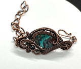 Beautiful Chrysocolla and Cupite adjustable Wire Wrapped Copper Bracelet. 