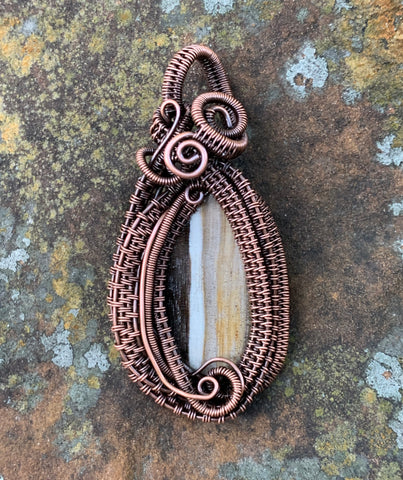 Unique Petrified Wood and Copper Pendant