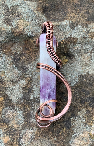 Raw Amethyst Stick Pendant wrapped in Copper