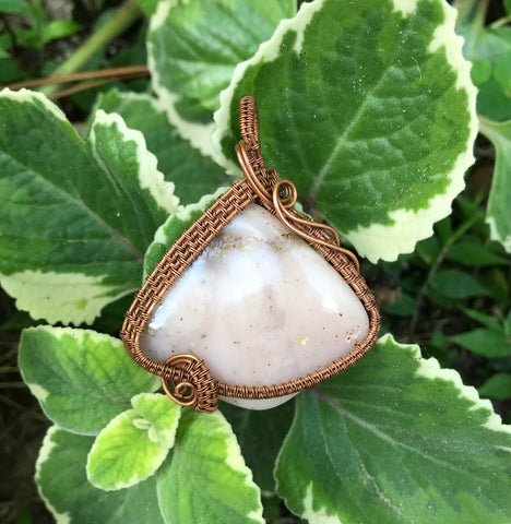 Tumbled Mexican Pink Opal Pendant wrapped in copper