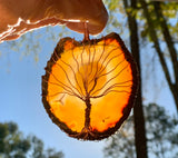 Raw Agate Sun Catcher Tree of Life in Copper