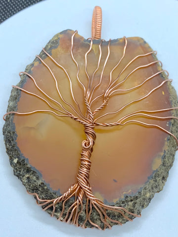 Raw Agate Sun Catcher Tree of Life in Copper