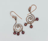 Hammered Copper Circles with Burgundy Pearl Dangles. Lightweight, flirty earrings
