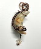 Crazy Lace Agate Moon Pendant in Wire Wrapped Copper with a Quartz Star Dangle. 