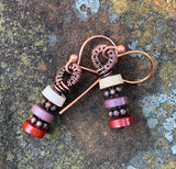 Handmade Woven Copper and Button Earrings