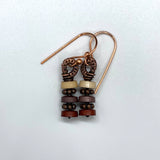 Handmade Woven Copper and Button Earrings