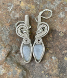 Shimmering Gray Moonstone Earrings wrapped in Argentium Silver with Sterling Silver Kidney Ear Wires. 
