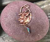 One of a kind - Torched Copper Pendant with Glass Drop