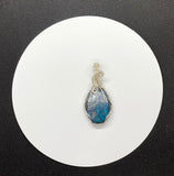 Beautiful Blue Shattuckite and Metallic Tenorite Pendant in Wire Wrapped Argentium Silver. 