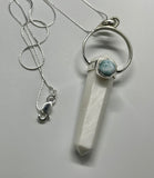 Shimmering White Scolecite and Blue Larimar Pendant on 18" Sterling Silver Chain. 
