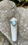 Shimmering White Scolecite and Blue Larimar Pendant on 18" Sterling Silver Chain. 