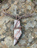 Statement Crazy Lace Agate Necklace in Wire Wrapped Copper.  