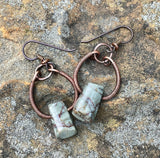 Coiled Copper Earrings with Picasso Jasper on Niobium Ear Wires.