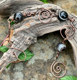 Hand formed hammered Copper Link Bracelet with Botswana Agate Beads