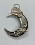 Black Lip Shell Crescent Moon Pendant in Sterling and Fine Silver