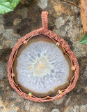 wire wrapped agate sun catcher in copper