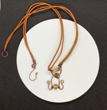 Hammered Copper Necklace with Picture Jasper on tan 2mm leather cord with handmade clasp.