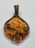 Self collected Beautiful Natural Orange Calico Scallop Sea Shell Pendant wrapped in handwoven Copper with Crystal accent beads. 