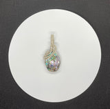 Colorful Abalone Doublet Pendant in Wire Wrapped Argentium Silver.  