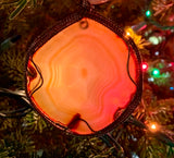 Raw Agate Slice Suncatcher / Christmas Tree Ornament in Antique Bronze and Copper Wire