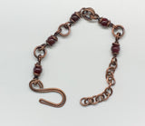 Handmade Double Copper Links Bracelet with deep red Garnet Beads.