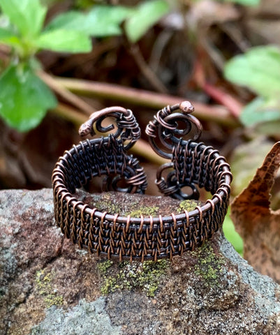 Wire wrapped copper ring can be worn with either side facing out.
