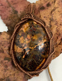 Vibrant Flame Jasper Pendant that's full of color in hand wrapped copper.