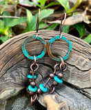 Patinated Turquoise Blue Copper Earrings with Dyed Howlite Dangles