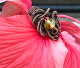 Intricate Amber and Woven Copper Ring - Size 9