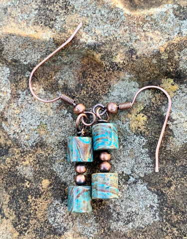 Calsilica and copper bead earrings