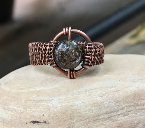 Unisex Bronzite and Copper Ring - Size 12