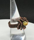 Intricate Amber and Woven Copper Ring - Size 9