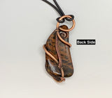 Reversible Tumbled Mahogany Obsidian and Copper Necklace with adjustable leather cord