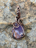 Unique Purple Agate Pendant in Square Copper Wire. 