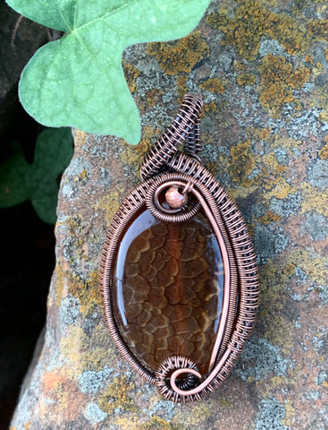 Dragon's Vein Agate Pendant wrapped in Copper