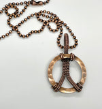 Handmade Hammered and Wire Wrapped Copper Peace Sign Necklace on 18" Copper Ball Chain. 