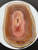 Beautiful Natural Striped Polished Brazilian Agate Slice with Druzy on one side. A beautiful display piece.
