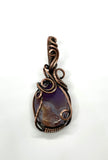 Unique Purple Agate Pendant in Square Copper Wire. 