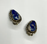 Sterling Silver Lapis Lazuli Clip On Earrings. 