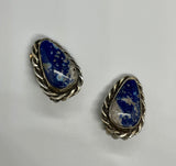 Sterling Silver Lapis Lazuli Clip On Earrings. 