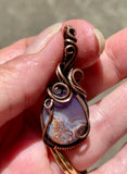 Unique Purple Agate Pendant in Square Copper Wire. 