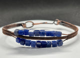 Wire Wrapped Copper Bracelet with Blue Sodalite Square Beads. 