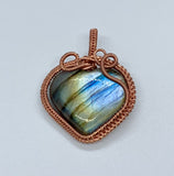 Striking Labradorite Heart Pendant in wire wrapped copper.