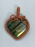 Striking Labradorite Heart Pendant in wire wrapped copper.