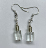 Shimmering Glass Cube Earrings in Sterling Silver.