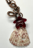Carved Seashell and Glass Starfish Necklace in Copper