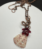 Carved Seashell and Glass Starfish Necklace in Copper