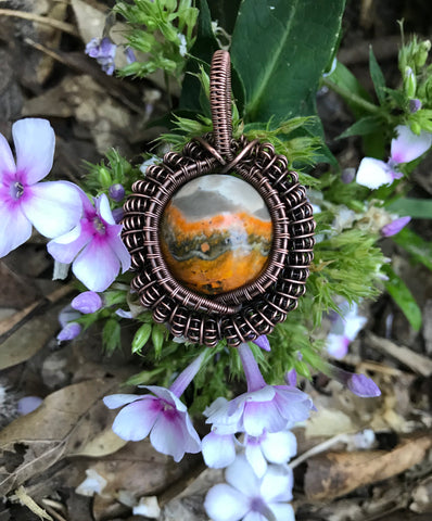 Bumble Bee Jasper Pendant wrapped in Copper