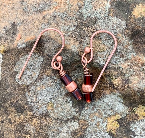 Copper and Glass Bead Earrings