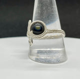 Adjustable Rainbow Obsidian Ring in Wire Wrapped Argentium Silver. 